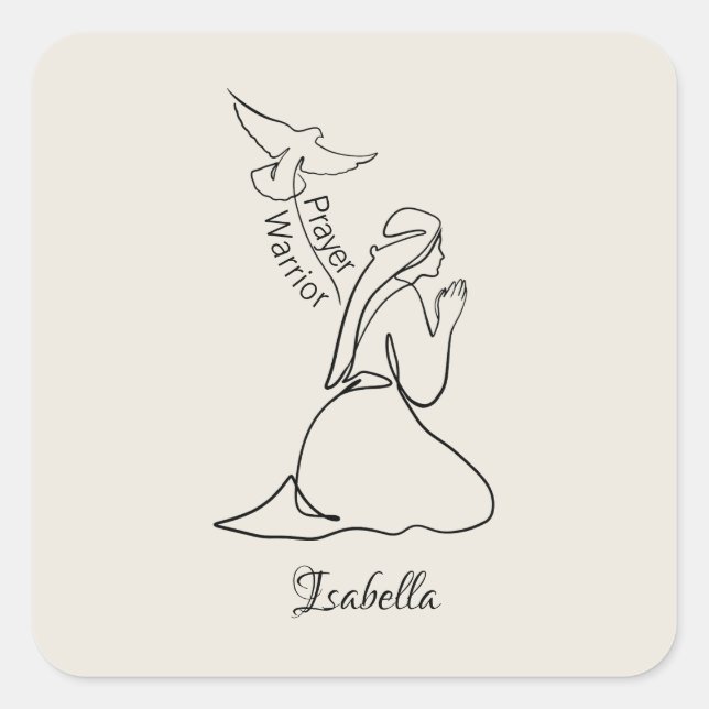 Adesivo Quadrado Design do Guerreiro de Oração e Personalizar Nome (Frente)