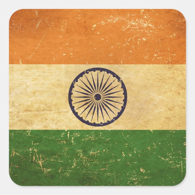 Adesivo Quadrado Design do Indian Flag Vintage Grunge (Frente)