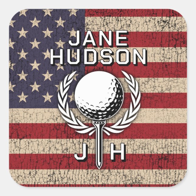 Adesivo Quadrado Design do Monograma Personalizado de Sinalizador A (Frente)