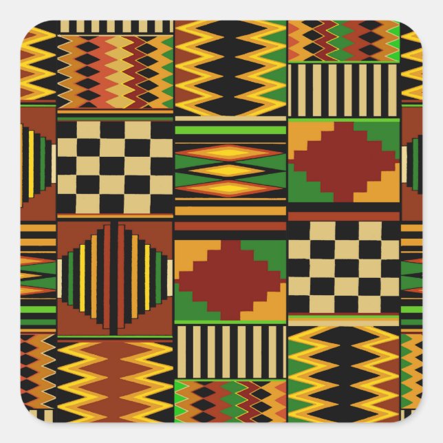 Adesivo Quadrado Design do Royal Kente Cloth Africano (Frente)