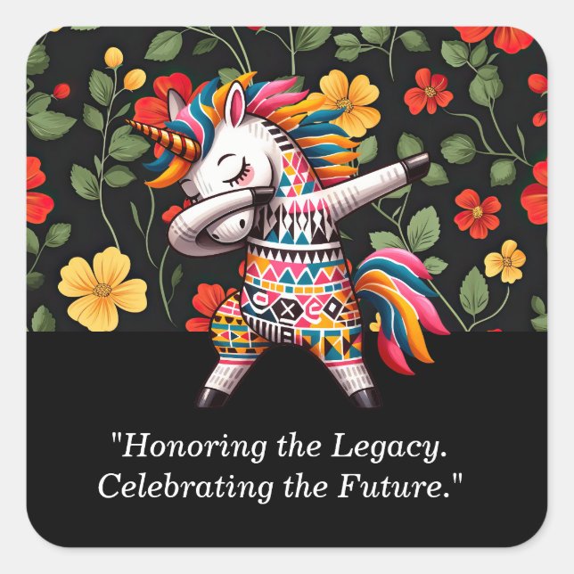 Adesivo Quadrado Design do Unicórnio do Mês de História Negra | (Frente)