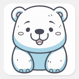 Adesivo Quadrado Design do Urso Polar de Kawaii