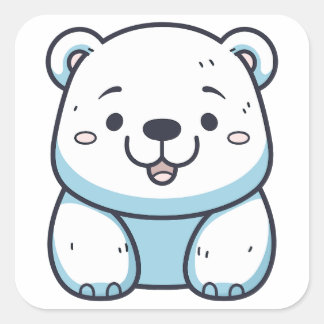 Adesivo Quadrado Design do Urso Polar de Kawaii