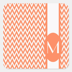 Adesivo Quadrado Design elegante coral de Chevron com monograma