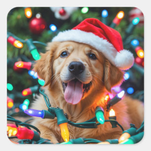 Adesivo Quadrado Design Engraçado de Natal de Golden Retriever – Ca