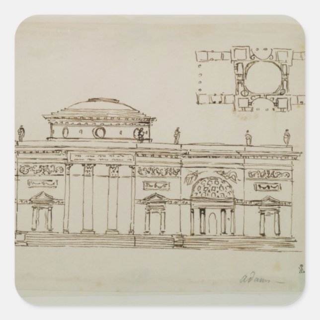 Adesivo Quadrado Design esboçado para um edifício dominado (caneta  (Frente)