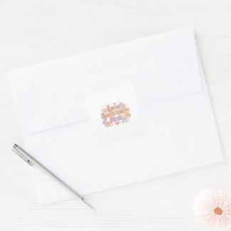 Adesivo Quadrado Design Floral de Citação Amor-Próprio Fofo | Estét