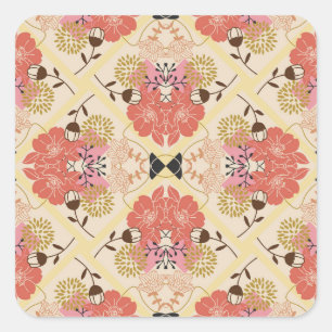 Adesivo Quadrado Design Floral de padrão de colheita contínua.