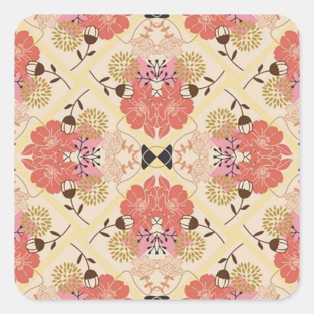 Adesivo Quadrado Design Floral de padrão de colheita contínua. (Frente)