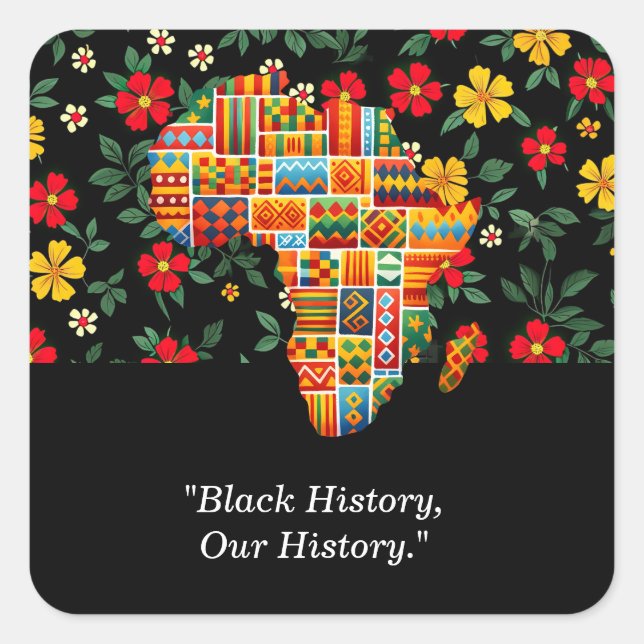 Adesivo Quadrado Design Floral Mês de História Negra (Frente)