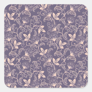 Adesivo Quadrado Design Floral Vintage com Videiras Giratórias