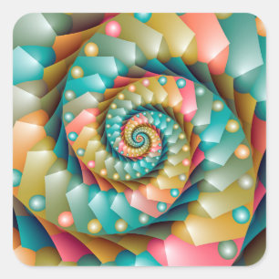 Adesivo Quadrado Design fractal espiral do Pastel