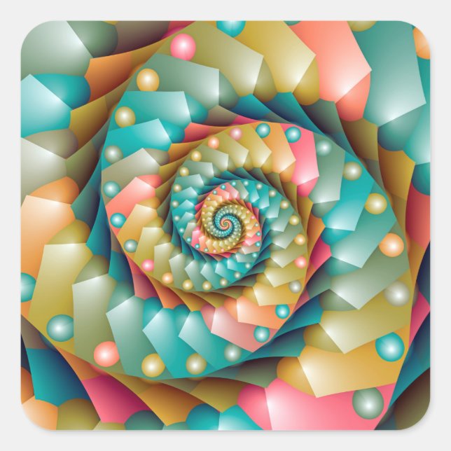 Adesivo Quadrado Design fractal espiral do Pastel (Frente)