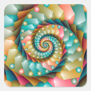 Adesivo Quadrado Design fractal espiral do Pastel