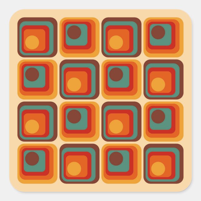 Adesivo Quadrado Design Geométrico do Estilo Retroativo dos anos 70 (Frente)