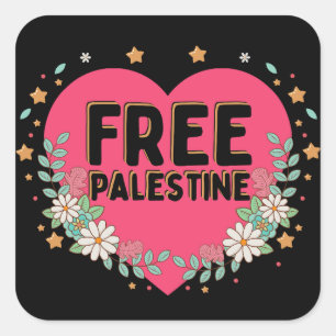 Adesivo Quadrado design gráfico cardíaco rosa-giro-palestiniano