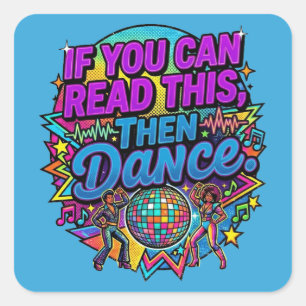 Adesivo Quadrado Design Gráfico de Festa de Dança com Bola de Disco