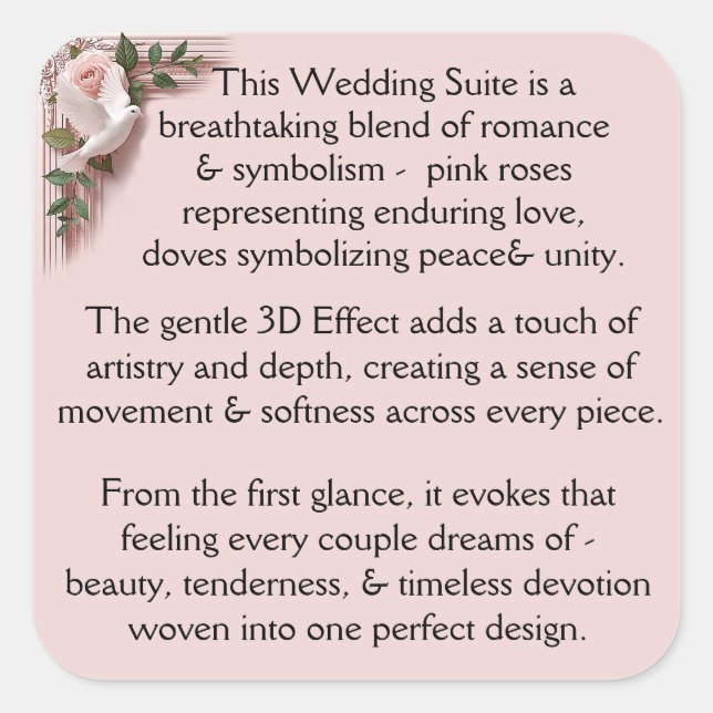 Adesivo Quadrado Design Pink Roses & Doves (Frente)