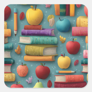 Adesivo Quadrado Design Reproduzível de Volta à Escola com Livros e