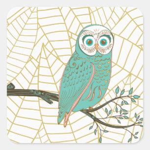 Adesivo Quadrado Design retro da coruja do Aqua