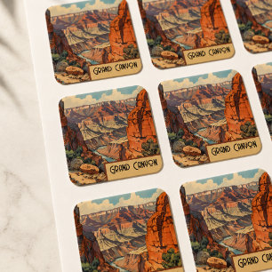 Adesivo Quadrado Design Retro de Viagens do Grand Canyon