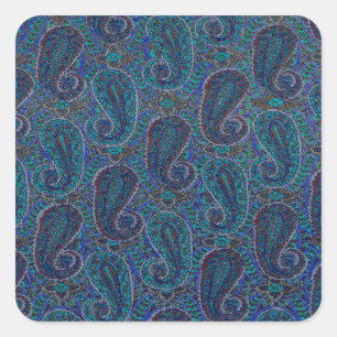 Adesivo Quadrado Designer de Boho de Paisley Azul