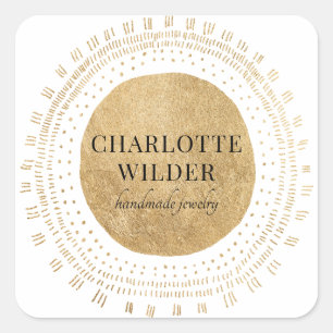 Adesivo Quadrado Designer de Joias do Círculo Dourado abstrato