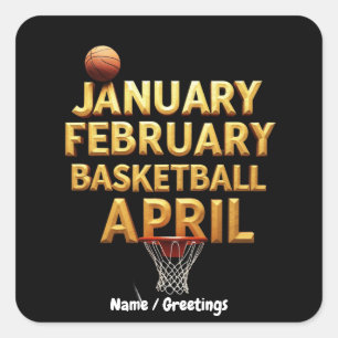 Adesivo Quadrado Designs de abril de fevereiro de basquetebol legal