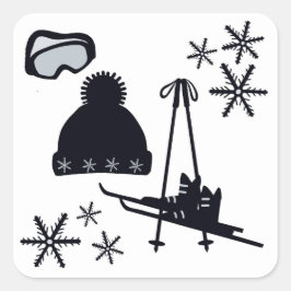 Adesivo Quadrado Designs pretas de esqui e inverno em autocolantes