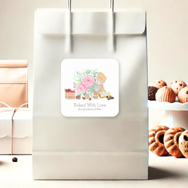 Adesivo Quadrado Desserts Com Mistura E Rosas Feitos Com Amor (Criador carregado)