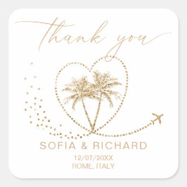 Adesivo Quadrado Destino do Casamento de Palm de Praia Obrigado