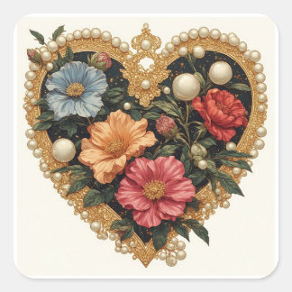 Adesivo Quadrado 🌺 Detalhe de Coração de Flor de Pérola para Celeb