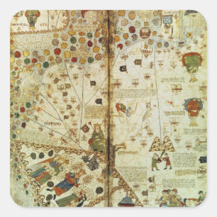 Adesivo Quadrado Detalhe de um mapa do mundo Catalan