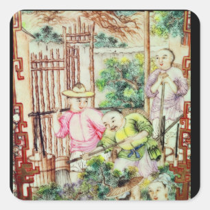 Adesivo Quadrado Detalhe de um vaso com os homens que molham