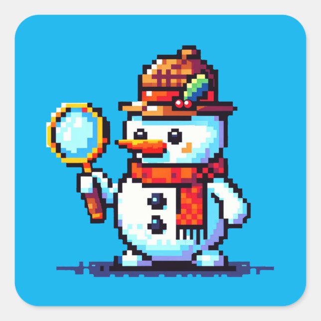 Adesivo Quadrado Detetive Snowman: Mistério de inverno de 8 bits (Frente)
