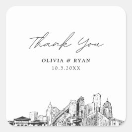 Adesivo Quadrado Detroit Wedding Skyline Favor Obrigado
