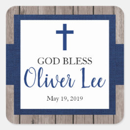Adesivo Quadrado Deus abençoe Rustic Boy Baptism Favor