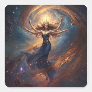 Adesivo Quadrado deusa cósmica multi-braços na fantasia da nebulosa
