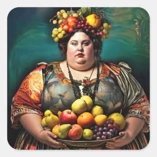 Adesivo Quadrado "Deusa da Indulgência Excessiva" Retrato Colorido 