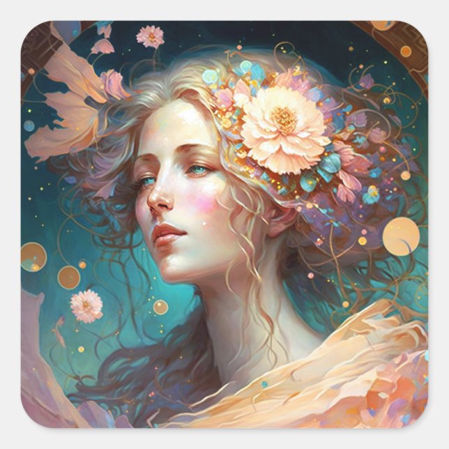 Adesivo Quadrado Deusa Fantasy Art Square Sticker (Frente)