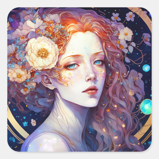 Adesivo Quadrado Deusa Fantasy Art Square Sticker (Frente)