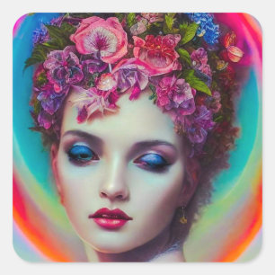 Adesivo Quadrado Deusa Flor
