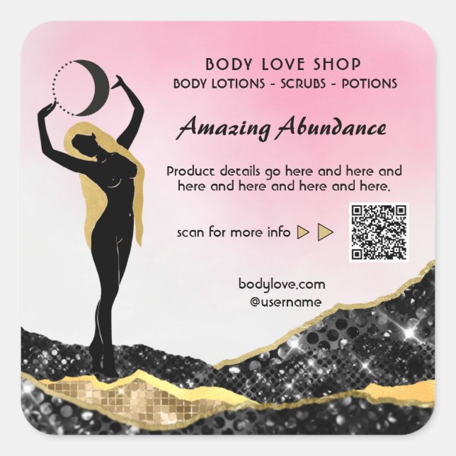 Adesivo Quadrado *~* Deusa Ombre Intenção Rosa Ortografia AP24 (Frente)