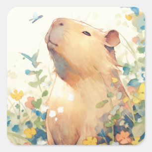 Adesivo Quadrado Devaneio de Capivara no Prado