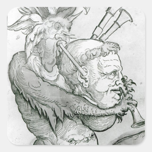 Adesivo Quadrado Devil Playing Man's Head como um saxofone, 1144 (Frente)