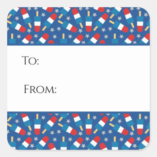 Adesivo Quadrado Dia 4 de julho Patriótico Popsicles Gift Tag