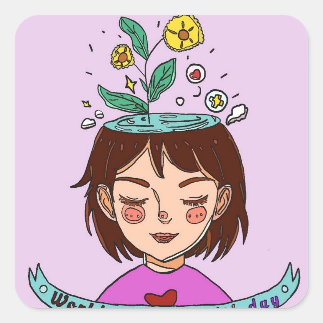 Adesivo Quadrado Dia da Consciência da Saúde Mental (Frente)