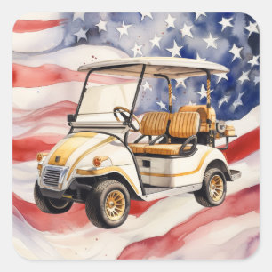 Adesivo Quadrado Dia da Independência do Golf Carrinho 4 de julho