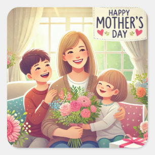 Adesivo Quadrado Dia da mãe feliz dos Stickers