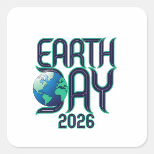 Adesivo Quadrado Dia da Terra 2026 Design Ecológico de Tipografia